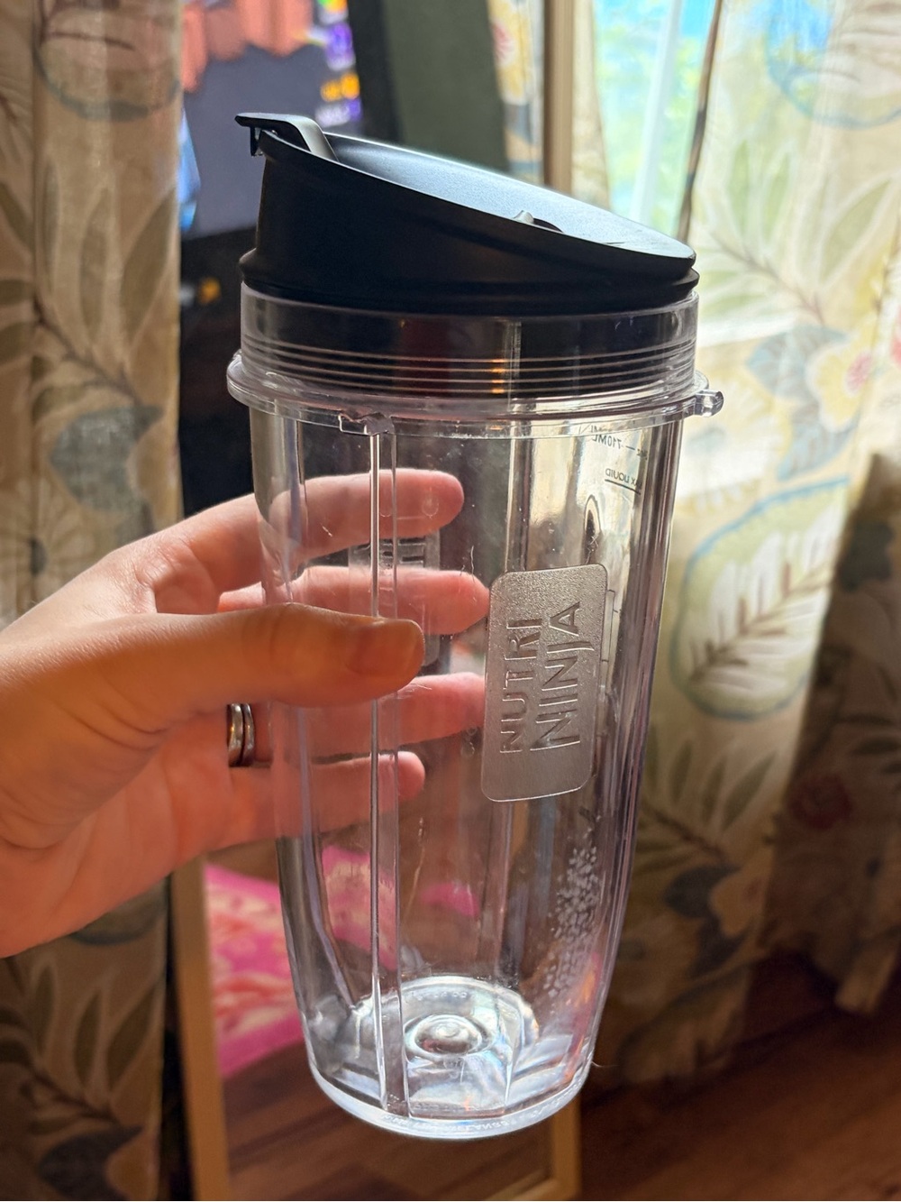 Ninja Clear Blender Cup with Black Flip Sip Lid